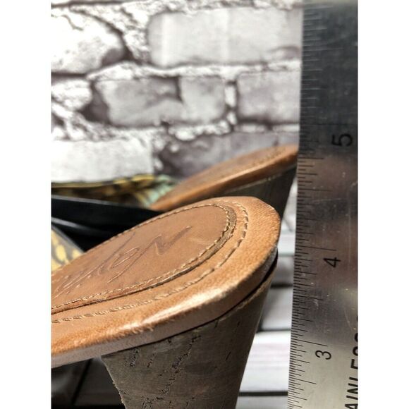 Naya Black Leather Cross Strap Casual Wooden Heel Sandals Women’s Sz 7M US/38EU - Picture 11 of 16